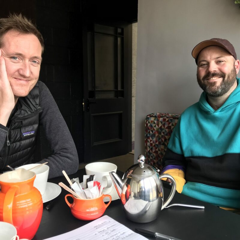 BirdWatch Ireland’s Ricky Whelan with street artist, James Kirwan at Notions Coffee, Mountmellick, September 2022